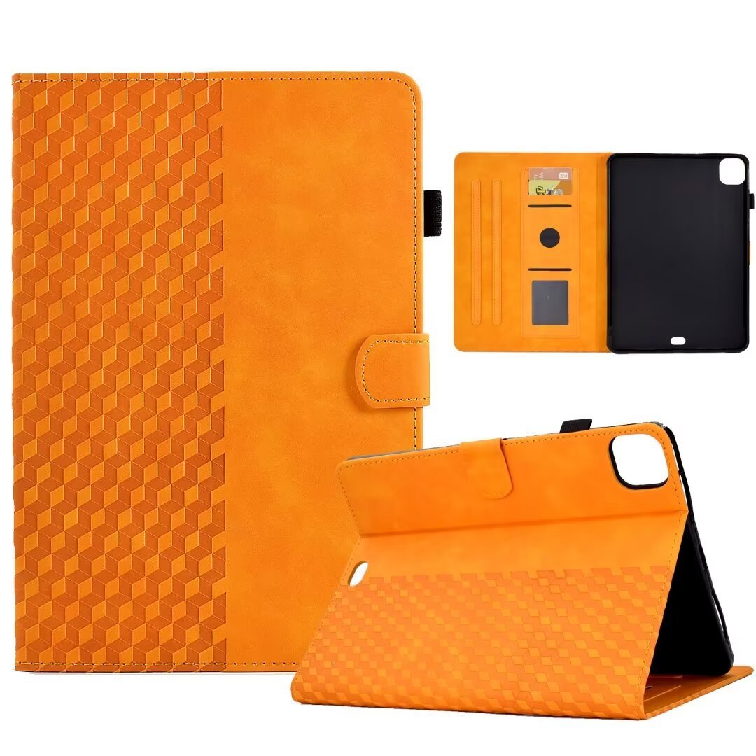 Evrensel Deri Tablet Kılıfı – Elmas Desenli, Kart Bölmeli, Manyetik Standlı ve Darbe Emici Tasarım