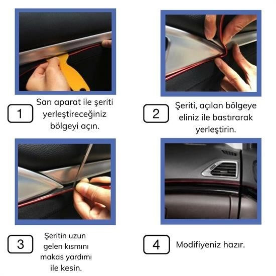 Mavi Araba Oto Trim Dekorasyon Şeridi – 5 Metre Kauçuk Elastik Şerit Bant