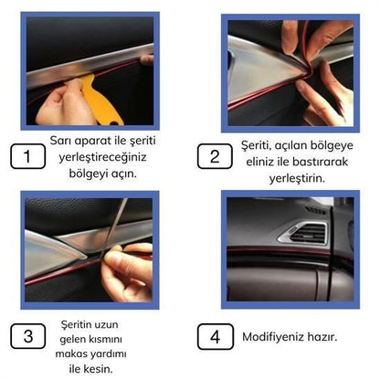 Mavi Araba Oto Trim Dekorasyon Şeridi – 5 Metre Kauçuk Elastik Şerit Bant