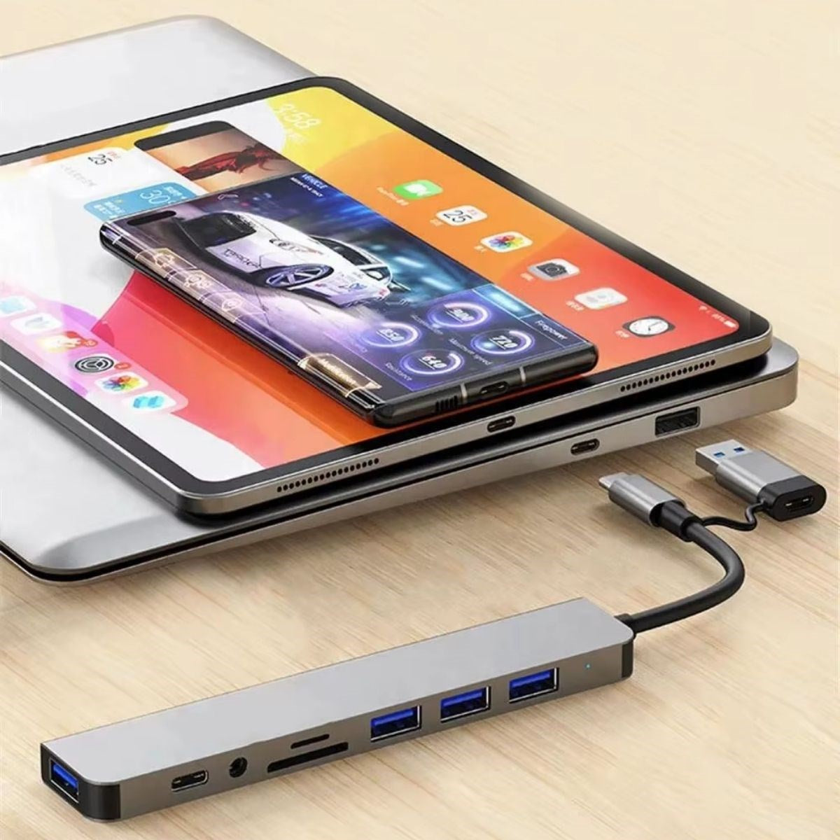 8 in 1 USB Çevirici – Type-C Uyumlu Notebook & MacBook Görüntü Aktarıcı Hub