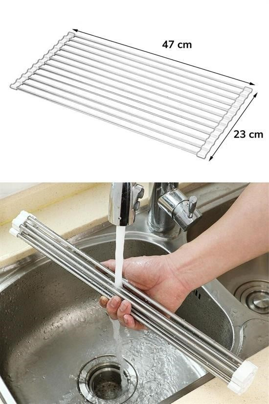 Evye Üstü Katlanır Paslanmaz Çelik Sebze, Meyve ve Bulaşık Kurutma Süzgeci
